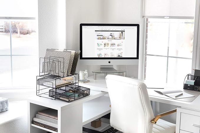 BLU MONACO Black Workspace Desk organizers and Storage and Accessories Desktop Rack with File Organizer, File sorters and Drawer