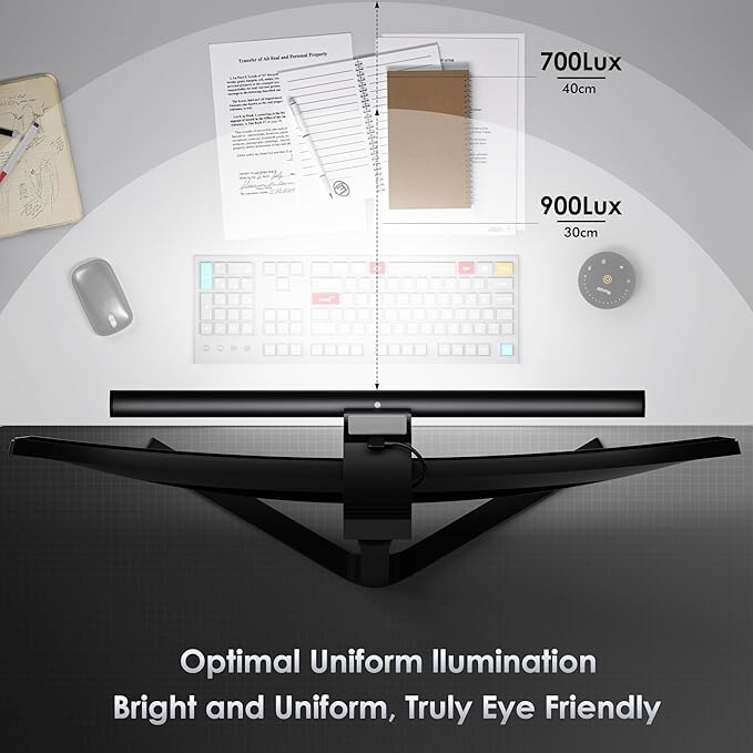 Quntis Monitor Light Bar with Remote, 16.7'' Eye Care No Glare Computer Light Bar with Backlight, Auto-Dimming & Timer, Stepless Dimming Monitor Lamp for Desk Gaming Home Office Curved Monitors