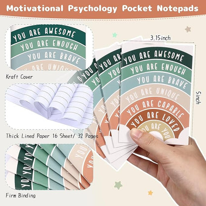 Janlaugh 200 Pcs Positive Affirmations Reminder Notepad Motivational Pen Positive Psychology Pocket Notebooks with Colored Ballpoint for Volunteer Week Mental Health Therapy Teacher Student Classroom