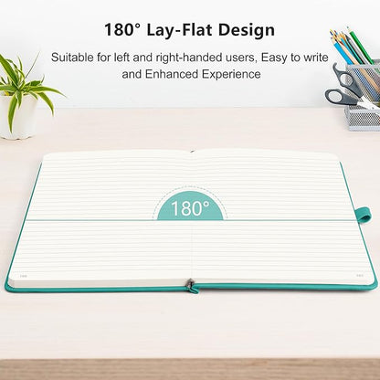 RETTACY Journaling Notebooks, A5 Lined Notebook Journal with 320 Numbered Pages, 5.7'' × 8.3'', Medium Size, Journal Notebook for Writing, Work, Leather Hardcover, 100 GSM Thick Paper (Cyan)
