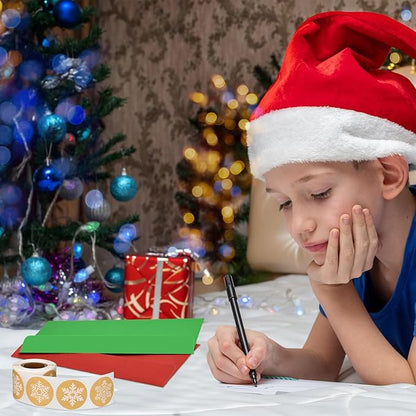 100 Pieces Number 10 Envelopes Gift Card Envelopes with 200 Pieces Christmas Kraft Snowflake Stickers Valentine's Day Stickers for Festive Letters Holiday Mail Gift Supplies (Simple Style)