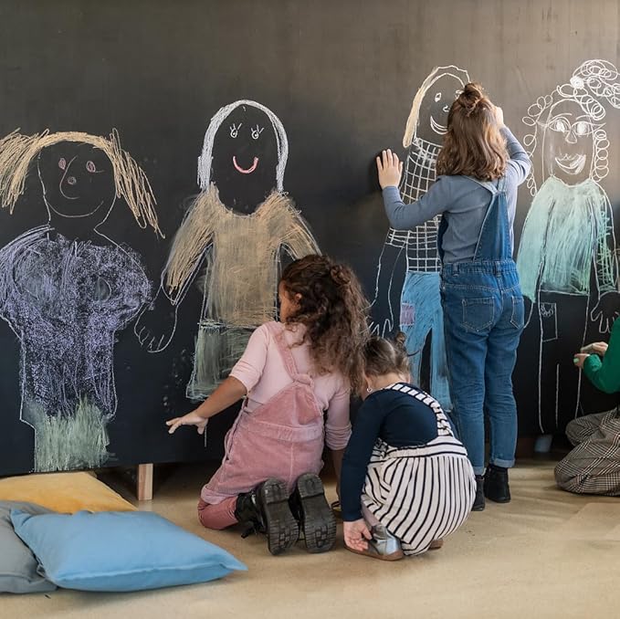 Large Chalkboard Wallpaper Stick and Peel(1.48ft.x9.8ft.) Chalk Board Wall Paper Chalk Paint Removable Renovate Blackboard Sticker with 5 Chalks for Home&Office Wall Board Sign(17.7 * 118Inches)