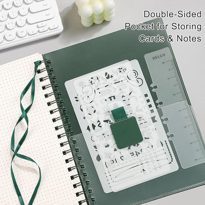 EMSHOI Spiral Notebook Bullet Dotted Journal, A5 Dotted Grid Notebook with 300 Pages, 100gsm Thick Paper, Waterproof Softcover Notebook for School Work Writing, 5.7" × 8.22" - Dark Green