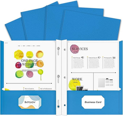 Folders with Pockets,IntoJoy 50 Pack Two Pocket Folders Business Card Holder Paper Folders with Prongs for School Office Filing Cabinet Resume Portfolio (Blue)