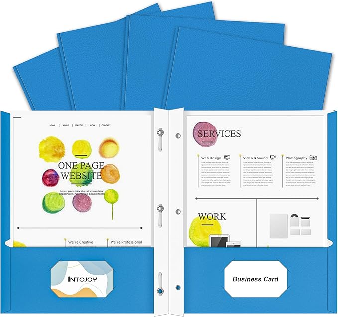 Folders with Pockets,IntoJoy 50 Pack Two Pocket Folders Business Card Holder Paper Folders with Prongs for School Office Filing Cabinet Resume Portfolio (Blue)