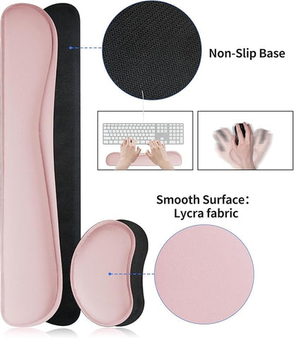 Bloss Leather Desk Pad and Keyboard Wrist Rest, Large Mouse Pad + Keyboard Pad+Mouse Wrist Support, Non-Slip Desk Mat Protector for Office, Home (35.4×15.7 Inches,Pink)