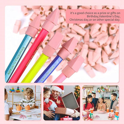 400PCS Pencil Top Eraser Bulk Caps for Pencils,Chisel Shape Erasers Toppers Assorted Colors for Party Favors Games Prizes, Pencil Top Erasers Cap for Home School Classroom Office, Pink