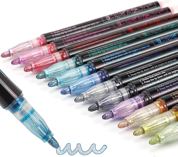 Shimmer Outline Markers Doodle Outline Pens:12 Glitter Pens Outliner Set Christmas Stocking Stuffers Tween Teen Girl Gifts Trendy Stuff Cute Arts Crafts Supplies Kids Ages 4 6 8 9 10 14 16 18 Year Old