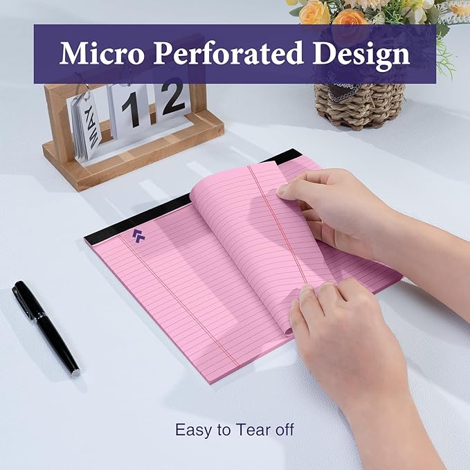 2 Pcs Note Pads 11" x 9.5" Legal Pads College Ruled Notepad Micro Perforated Writing Pads Pink Lined Paper 80GSM College Ruled Paper Pad of Paper 30 Sheets Notebook for School, To-Do Lists, Office
