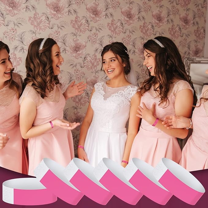 600 Packs Paper Wristbands for Events Neon Party Wristbands Colored Waterproof Paper Club Arm Bands Lightweight Identification for Concert Bar Entrance Admission(Pink)