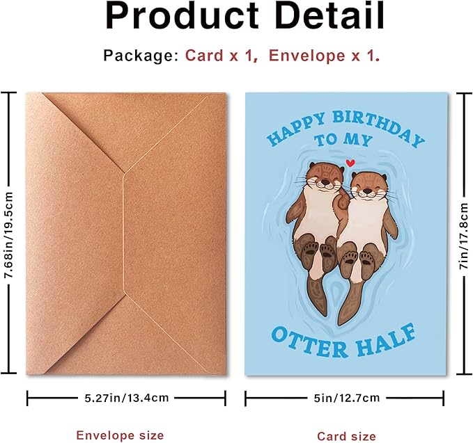 Funny Birthday Card, Happy Birthday To My Otter Half, Birthday Card for Boyfriend Husband Fiancé, Perfect for Partner, Greeting Card for Partner, Cute Animal Happy Birthday Card