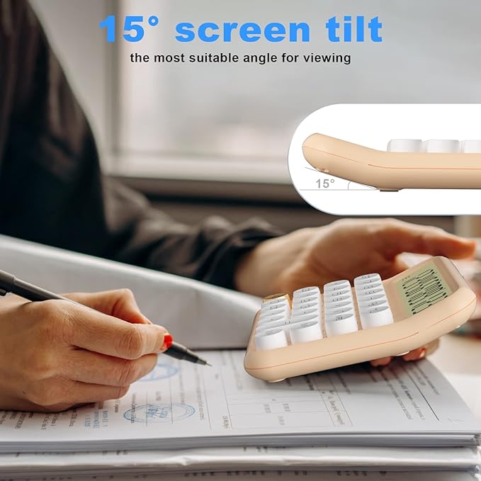 Mechanical Calculator 12 Digit Extra Large 5-Inch LCD Display, DECKLIT Battery Desk Calculator, Big Buttons Easy to Press Use as Office Calculators Desktop, 15°Tilt Screen for Kids Calculator(Yellow)