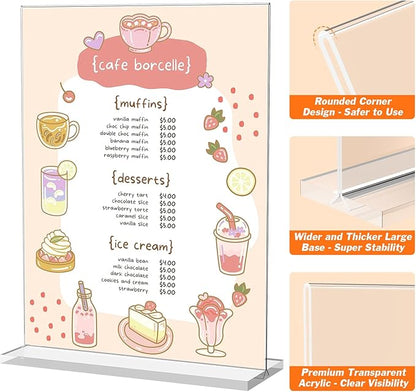 6 Pack Acrylic Sign Holder 8.5 x 11 Inches, Clear Menu Holder Stand, Vertical Flyer Display Stand, Table Paper Holder, Desk Brochure Holder, Plastic Sign Display Stand for Restaurants, Office, Store