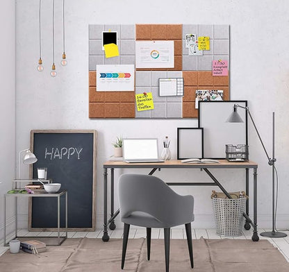 Large 11.8"x11.8" Felt Board Tiles for Wall with 30 Push Pins, Pack of 6 Pin Board Notice Boards for Home Office Kitchen, Bulletin Board Wall Tiles for Photos Memos