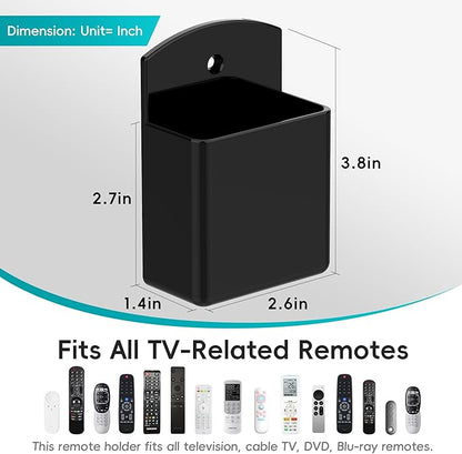 DRQ 2pc Adhesive Remote Control Holder, Wall Mount TV Controller Holder, TV Remote Organizer, Wall Pen Holder Desk Accessories Storage for Home Office School, Black