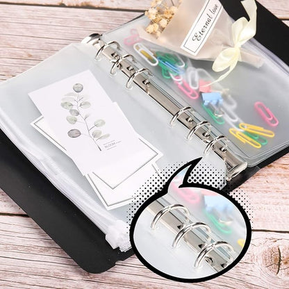 60 Packs A6 Size 6 Holes Binder Pockets Plastic Binder Zipper Folders Waterproof 6 Holes Zipper Loose Leaf Bags for Documents Notebooks Cards