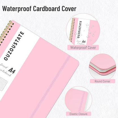 Grid Notebook 8.5" x 11", A4 Black Graph Paper Notebook Hardcover College Ruled Notebook for Work, 120 Pages 100GSM Large Thick Spiral Writing Journal for Women & Men