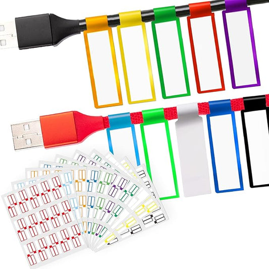 300 PCS Cable Labels,10 Colors Waterproof Cable Tags Wire Labels for Cable Management,Color Border Cord Labels Can Write On,Self Adhesive Wire Labels