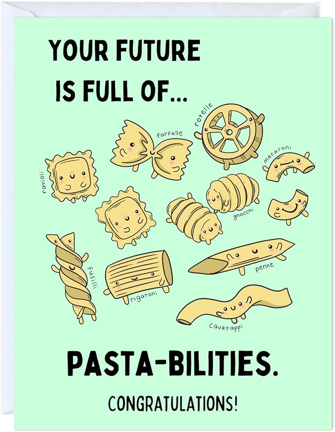 ALY LOU Graduation Card Funny for Him/Her, Congratulations Grad Card for Students Son Daughter, College High School University Greeting Cards (You're Future Is Full Of Pasta-bilities)