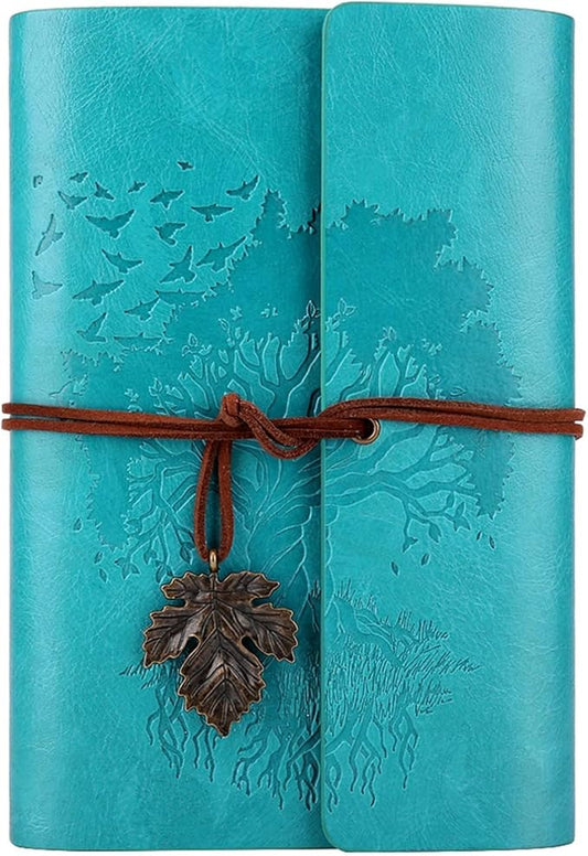 Leather Journals Notebooks with Blank Pages, Vintage Refillable Journal for Writing, Personal Travel Diary Art Sketchbook to Write in, Gifts for Women, Men, Teen Girls and Boys, 160 Pages A6 (Blue)