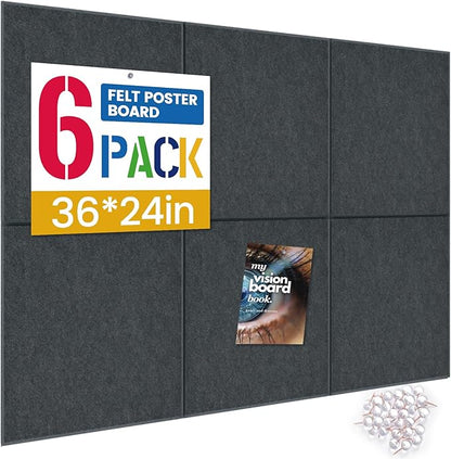 Large Cork Board for Walls with 30 Push Pins-24"X36", Easy to Peel&Stick Vision Bulletin Board Tiles, Black Poster Felt Board Supplies Set Home Office Classroom Corkboard Decor Self Adhesive
