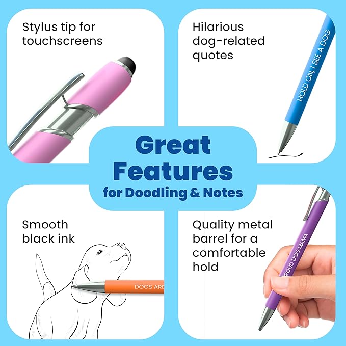 Funny Dog Mom Pen Set – 5-Piece Dog-Themed Stylus Pens – Dog Mom Gifts for Women, Friends, Dog Lovers, Groomer, Vet, Dog Sitter, Dog Walker for Birthdays, Valentines, Thank you
