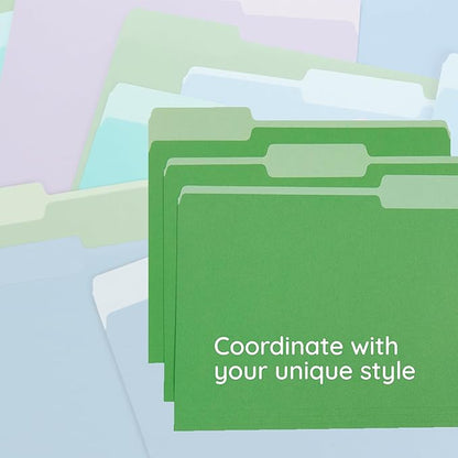100 Blue Summit Supplies Green File Folders, Two-Tone, 1/3 Cut Tabs, Letter Size, Durable 11pt Paper, File Folders Green, Bulk 100 Pack