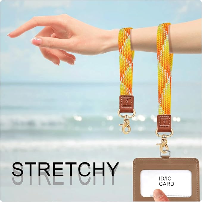 Fishent Stretchy Wristlet Keychain,Braided Cute Wrist Lanyards for Keys, Key Chain Holder for Women Men, Wrist Strap Keychain for Car Keys Phone Camera Wallet ID Badges Card (Gradient Orange)