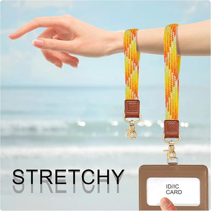Fishent Stretchy Wristlet Keychain,Braided Cute Wrist Lanyards for Keys, Key Chain Holder for Women Men, Wrist Strap Keychain for Car Keys Phone Camera Wallet ID Badges Card (Gradient Orange)