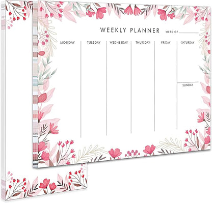 Weekly Planner Notepad Cute Set of 2 Undated Weekly Calendar Pad Tear Off 52 To Do List Notepad Weekly Desk Planner Planning Pads Memo Productivity Tracker for Work Goals Notes Schedule Ideas, Pink
