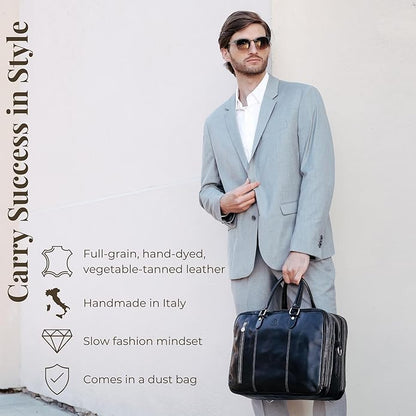 Time Resistance Leather Laptop Briefcase - Full Grain Leather Computer Bag for Men and Women