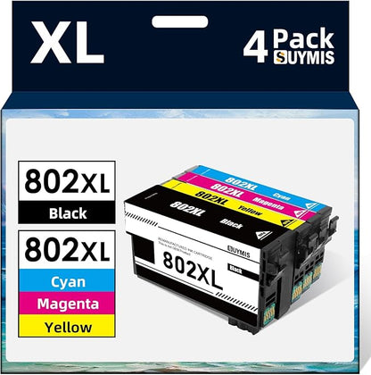 802XL Ink Cartridges Remanufactured for Epson 802XL Ink Cartridges Combo Pack for Epson 802 T802 Ink Cartridges Works with Epson Workforce Pro WF-4740 WF-4730 WF-4734 WF-4720 Printers BCMY 4 Pack