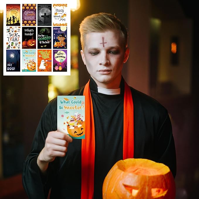 240 Pcs Gospel Tract Card 12 Styles Plan of Salvation Card Pocket Holy Postcard Christian Inspirational Bible Verse Bookmark for Christian Gift Women Men Ministering Tool(Halloween)