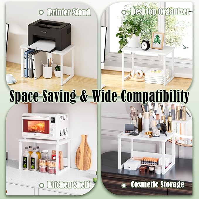 MARTY Printer Stand with Storage for Desk, Desktop Printer Stand Shelf Organzier for Home/Office Heavy Duty Printer Riser Under Desk Small Printer Table for Fax Machine Copier Scanner(White)