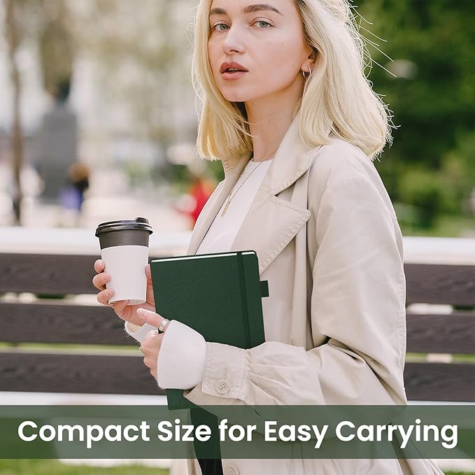 Bullet Dotted Journal Notebook for Women & Men, Hardcover Leather Journal for Writing, A5 Bullet Journaling Notebook for Work & Sketching, Perfect for Office School Home Supplies, 160 Pages, Dark Green