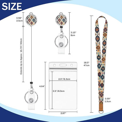 Giancomics Boho Lanyards for Id Badges, ID Badge Holder with Retractable Reel, Waterproof Lanyards for Cruise Ships Cards Key Cute Office Work Name Tag Zip Type Card Holder Protector 2 Pack