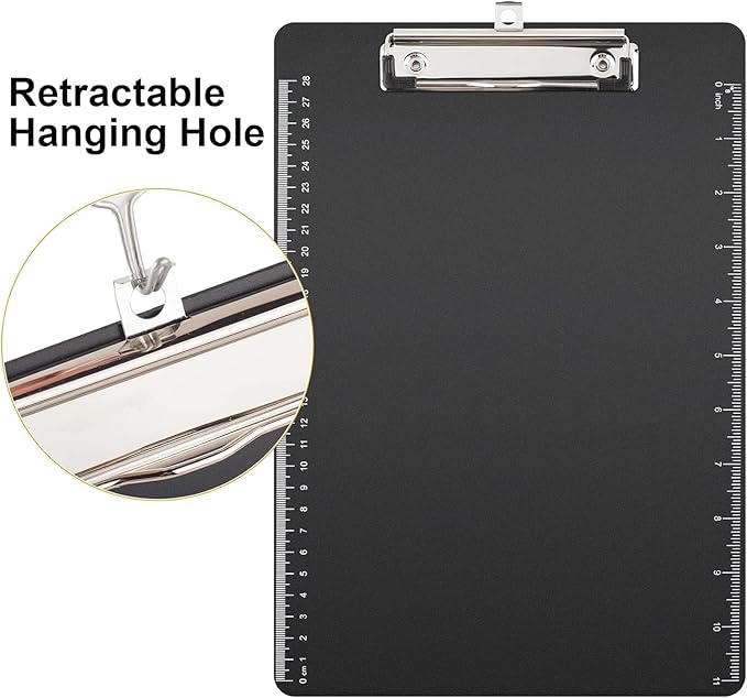 2 Pack Clipboards 8.5x11, Plastic Clipboards,Black Clipboard,Letter Size,Paper Clips,Nursing Clipboard,Paper Clip Holder,Document Holder,Writing Board with Ruler, A4 Letter Size for Offices School
