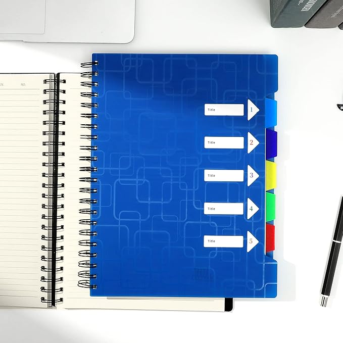 CAGIE 5 Subject Notebook With Tabs 8.5x11, College Ruled, 240 Pages Large Spiral Notebook with Dividers, A4 Notebooks for Work Organization Note Taking School, Black