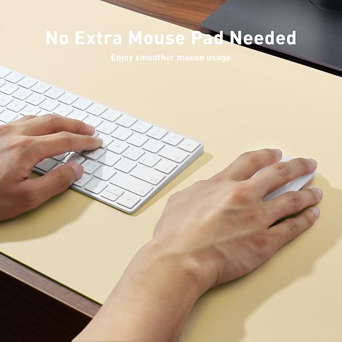 Aothia Leather Desk Pad Protector, Office Desk Mat, Large Mouse Pad, Non-Slip PU Leather Desk Blotter, Laptop Desk Pad, Waterproof Desk Writing Pad for Office and Home (48"x17", Soft Yellow)