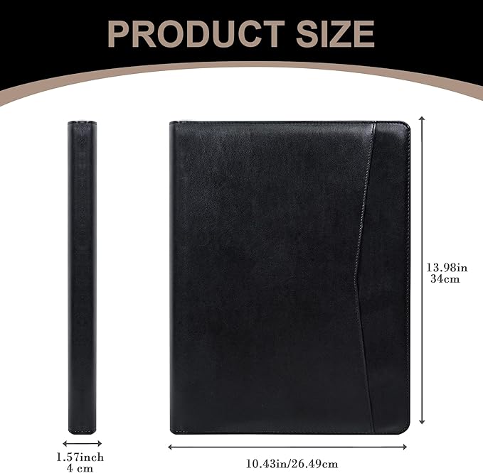 Calfinder portfolio binder,Padfolio for men, leather binder, vegan leather portfolio organizer, Personalized Gift for Professionals, Business Resume portfolio notebook,Black