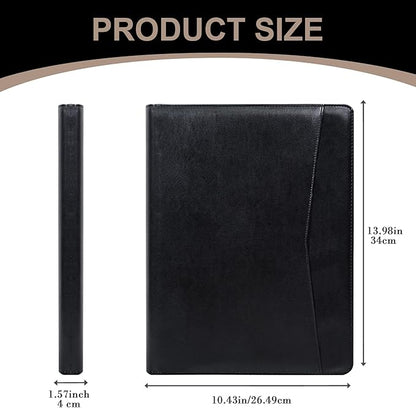 Calfinder portfolio binder,Padfolio for men, leather binder, vegan leather portfolio organizer, Personalized Gift for Professionals, Business Resume portfolio notebook,Black