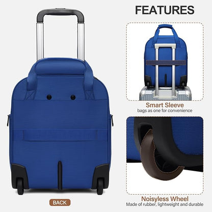 Weekender Overnight 16-Inch Underseat Carry-on Luggage With Wheels Soft Sided Lightweight Small mini Suitcase Bag for Women and Men,Blue