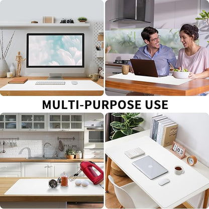 Leather Desk Pad, Large Mouse Pad, Non-Slip Desktop Mat, Leather Desk Blotter, Computer Desk Pad, Waterproof Desk Protector Mat for Home Office and Decor - White (35.4×15.7 Inches)