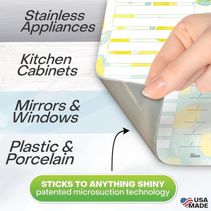 M.C. Squares Reusable, Erasable Household Reminders and Sticky Notes with Smudge-Free Tackie Marker | Cling to Stainless Steel & Glass | USA Made
