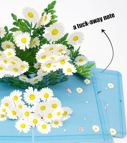 Daisy Flowers Pop Up Card, 3D Floral Greeting Card, Daisy Bouquet Thank You Cards for Mother’s Day, Thanksgiving Day, Birthday, Anniversary, Thinking Of You, Get Well Soon, All Occasions