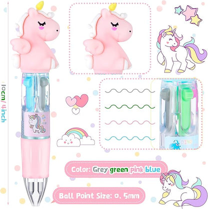 Chinco 12 Pieces Retractable Unicorn Pens 4-in-1 Multicolor Ballpoint Pen Unicorn Candy Party Favor Colored Ink Mini Party Favors for Girls Kids Classroom Prizes Birthday Gifts(Fat Unicorn)