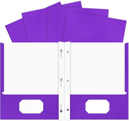 Folders with Pockets,IntoJoy 50 Pack Two Pocket Folders Business Card Holder Paper Folders with Prongs for School Office Filing Cabinet Resume Portfolio (Purple)