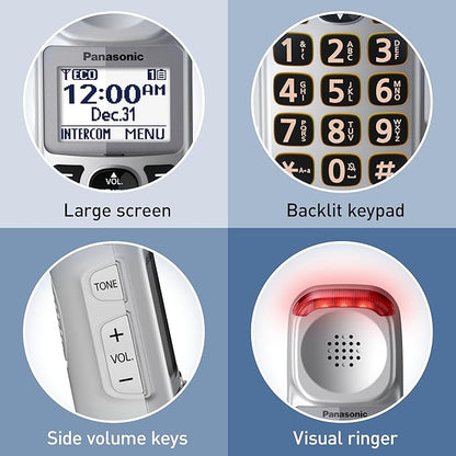 Panasonic Amplified Cordless Phone with Slow Talk, 50dB Volume Boost, 112dB Lound Visual Ringer, Hearing Aid Compatibility, Large Screen and Backlit Keypad - KX-TGM450S - 1 Handset (Silver)