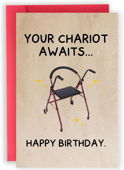 Funny Birthday Card Gifts for Dad Mom Grandpa Grandma, Unique 40th 50th 60th 70th 80th 90th Birthday Gifts Card for Men Women-Your Chariot Awaits