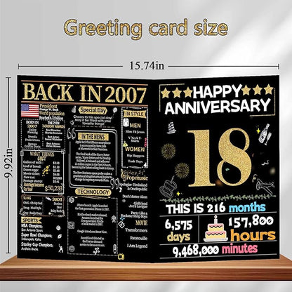 Joycard 18th Anniversary Card for Women Men, Gold Wedding Card for Wife Husband, Sweet Marriage Decorations Gifts for Couple, Perfect for Her Him on Anniversary Day, Back in 2007